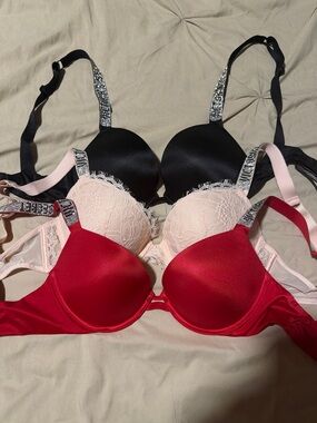 Victoria's Secret Embellished Strap Push-Up Bras - Black, Blush & Red